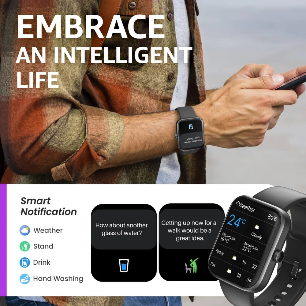 TOZO S3 Ultimate Smart Watch, HD Touchscreen, Health Monitoring, Waterproof